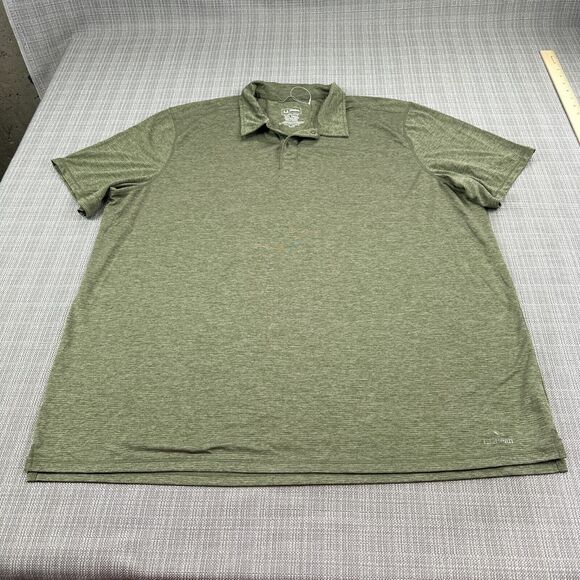 LL Bean Polo Shirt Mens XXL Tall Slightly Fitted Green Performance Pullover Golf - Picture 1 of 8